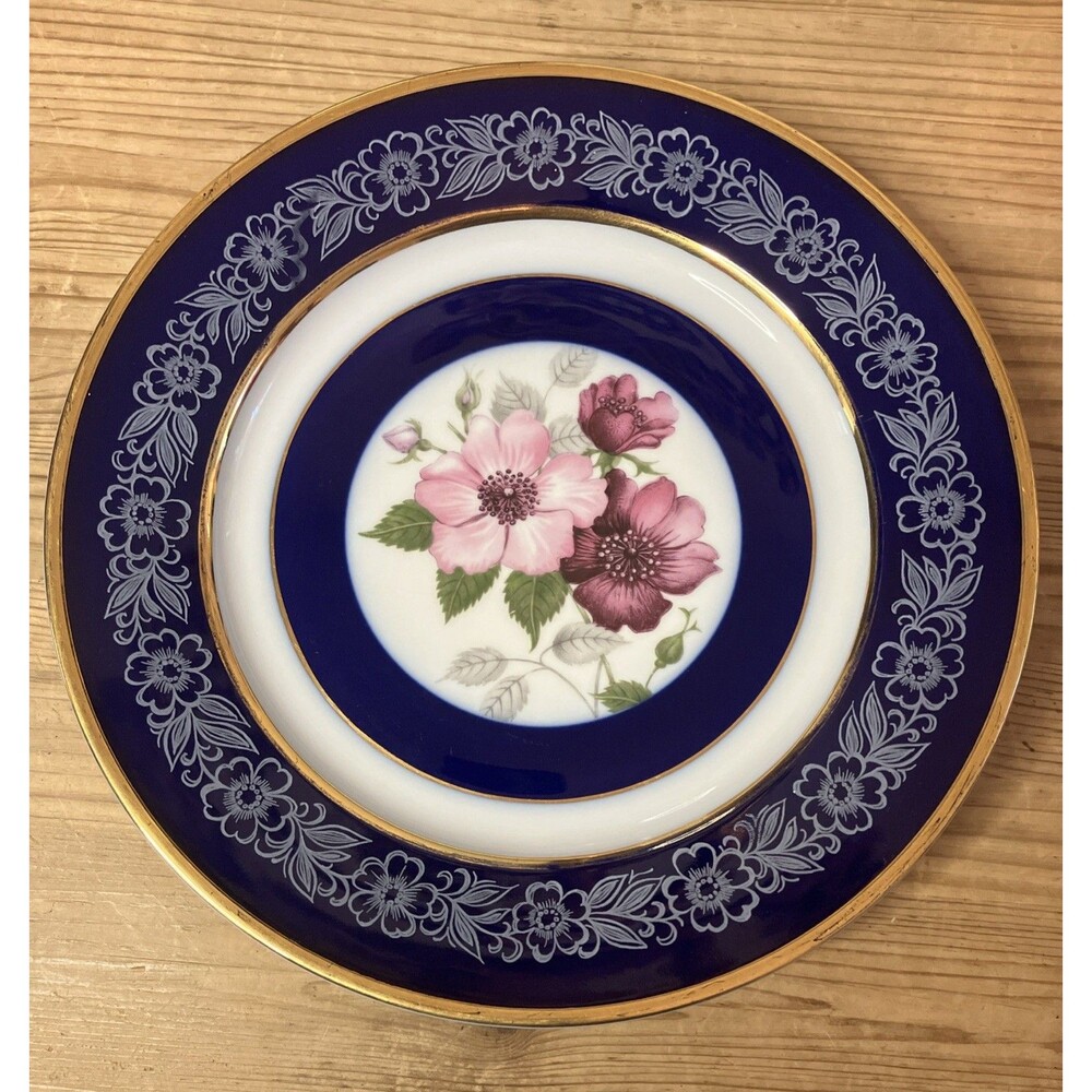 VTG Epiag DF Porcelain Boheme Czechoslovakia Carlsbad Cobalt Gold Plate Flowers